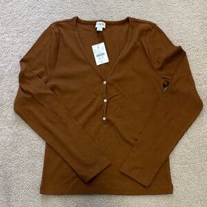 J. Crew Brown Long Sleeve Henley Top